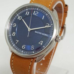 Master Works MW06S Men's 38mm Blue Dial Leather Strap Quartz Watch